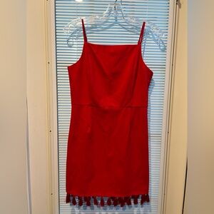 Elegant Red Sleeveless Dress with tassel trim